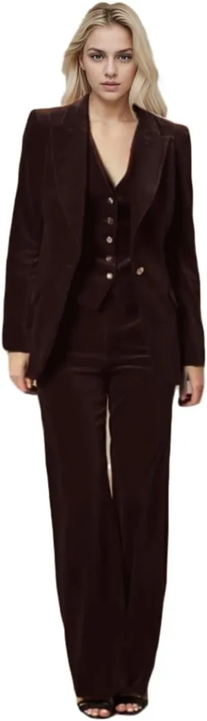 3 PC Womens Velvet Suit One Button Office Work Outfit Womens Pants Suit Prom Tuxedos