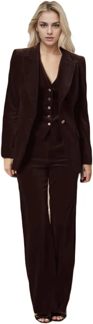 3 PC Womens Velvet Suit One Button Office Work Outfit Womens Pants Suit Prom Tuxedos