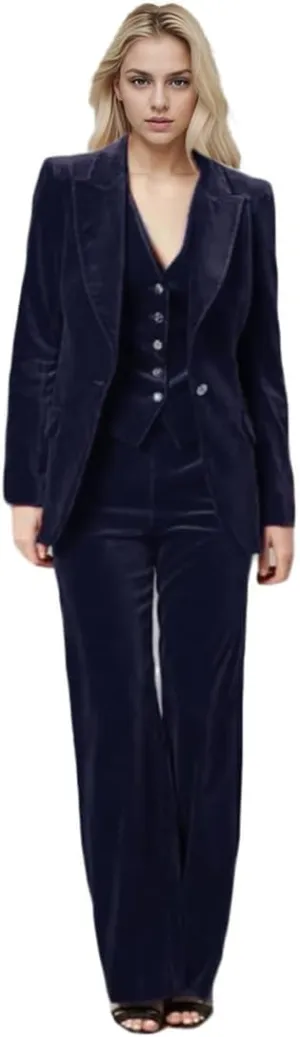 3 PC Womens Velvet Suit One Button Office Work Outfit Womens Pants Suit Prom Tuxedos