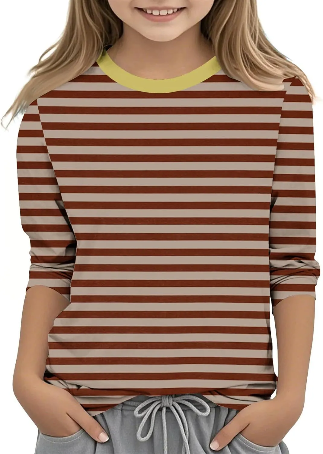 3/4 Length Sleeve Girls Tops Cute Graphic Tees Basic Crewneck Tops Trendy Blouses Back to School Outfits for Girls