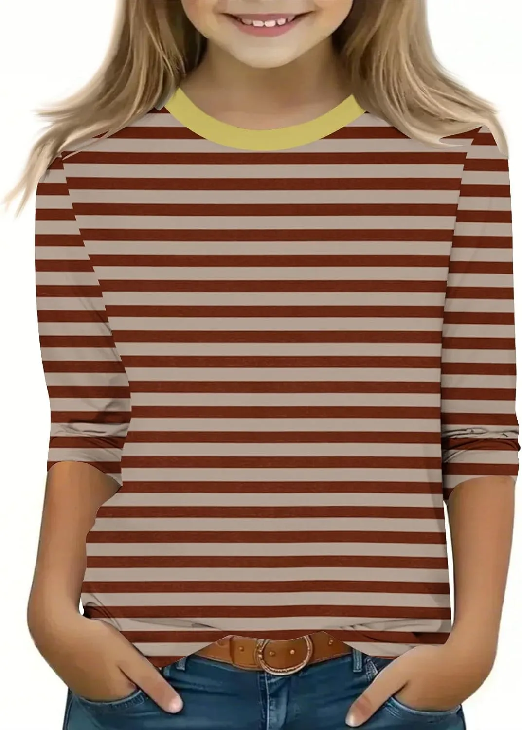 3/4 Length Sleeve Girls Tops Cute Graphic Tees Basic Crewneck Tops Trendy Blouses Back to School Outfits for Girls