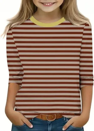 3/4 Length Sleeve Girls Tops Cute Graphic Tees Basic Crewneck Tops Trendy Blouses Back to School Outfits for Girls