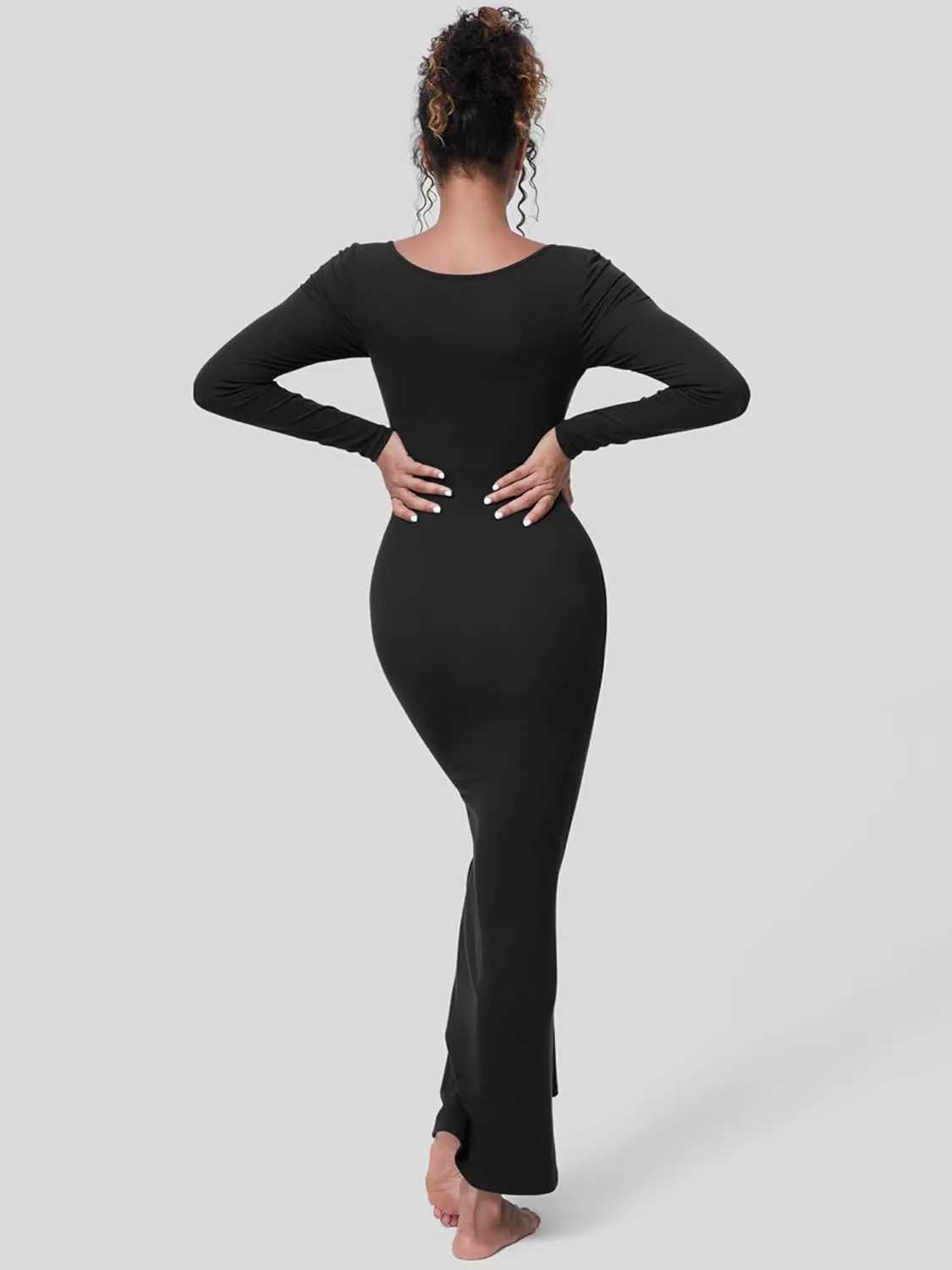 AIBIANOCEL Women's Square Neck Maxi Dress Long Sleeve Ribbed Bodycon Dress Soft Lounge Dress