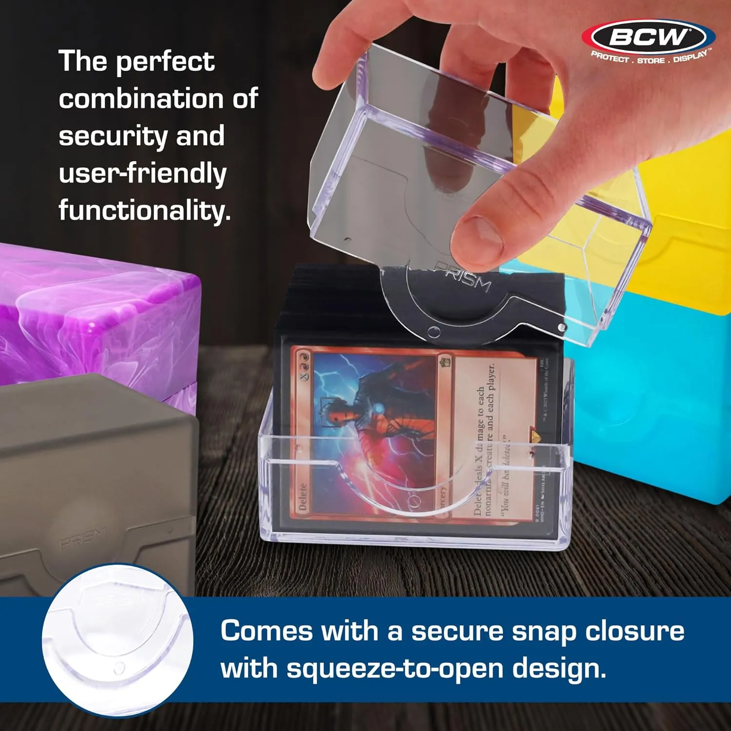 BCW Spectrum Prism Deck Case - Umbrella Black - 1 ct | Secure Snap Closure Card Deck Case | Fits 100 Double-Sleeved Cards | Trading Card Deck Storage Ideal for Magic the Gathering, Pokemon, and More
