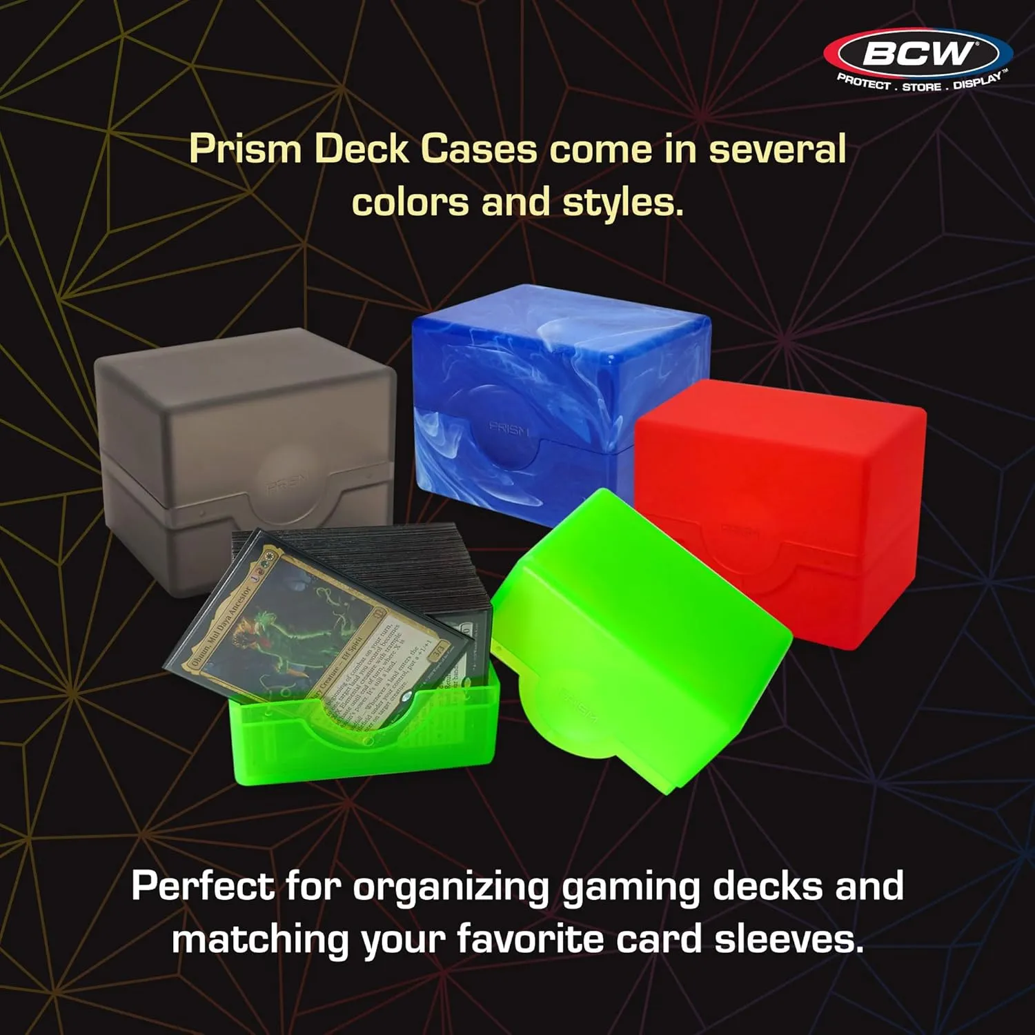 BCW Spectrum Prism Deck Case - Umbrella Black - 1 ct | Secure Snap Closure Card Deck Case | Fits 100 Double-Sleeved Cards | Trading Card Deck Storage Ideal for Magic the Gathering, Pokemon, and More