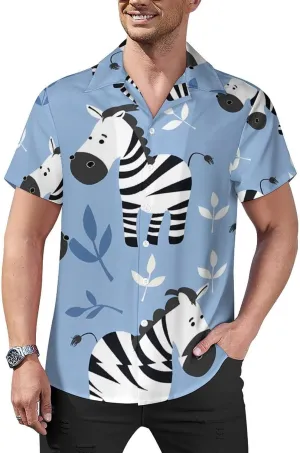 Cartoon Zebra Print Men's Hawaiian Shirt Cuban Collar Shirt Short Sleeve Button Down Tops Beach T Shirts