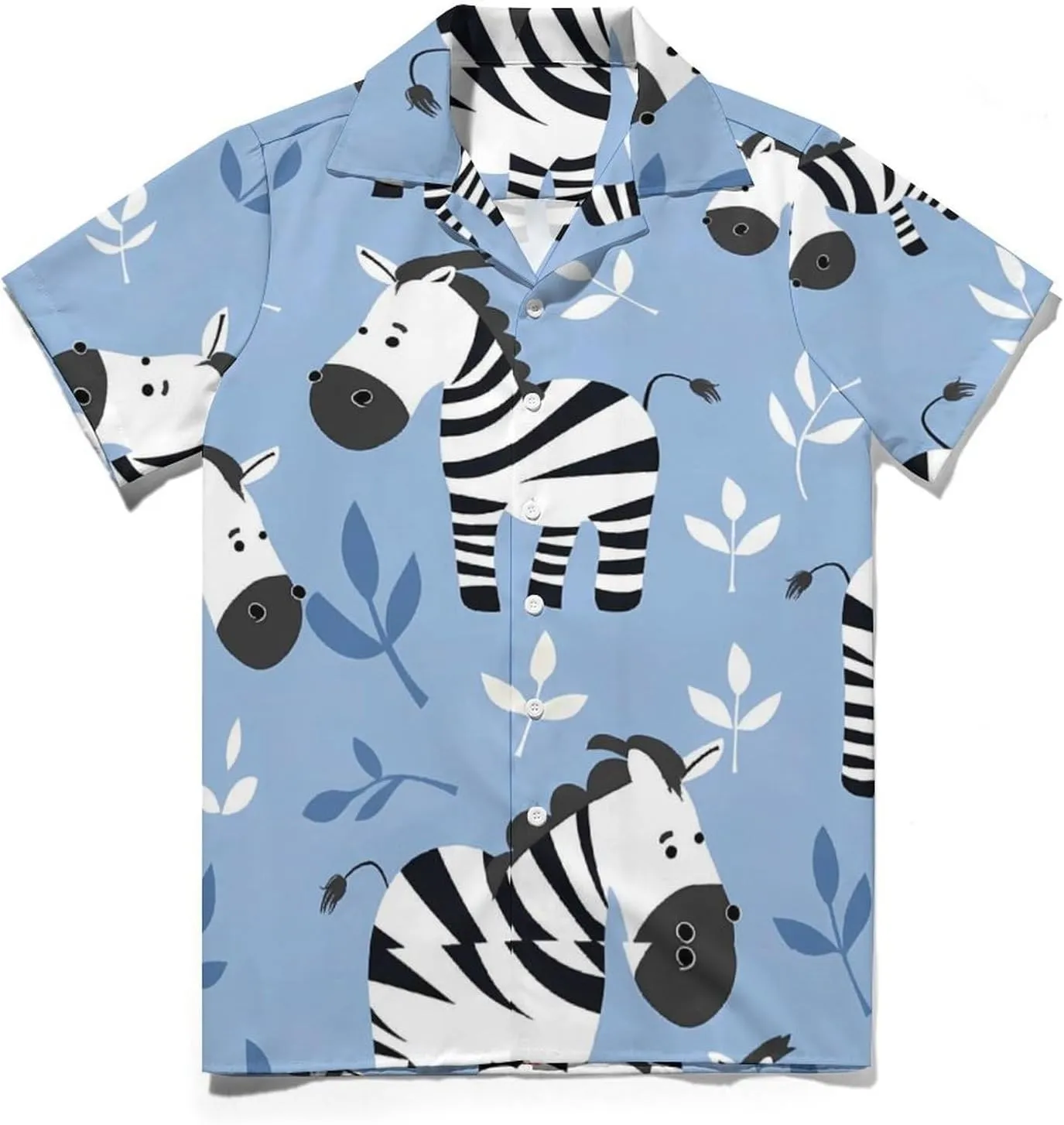 Cartoon Zebra Print Men's Hawaiian Shirt Cuban Collar Shirt Short Sleeve Button Down Tops Beach T Shirts