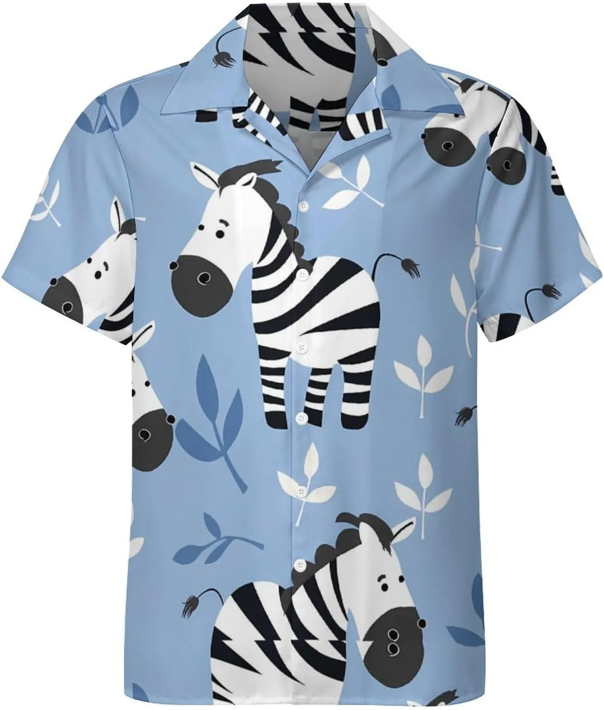 Cartoon Zebra Print Men's Hawaiian Shirt Cuban Collar Shirt Short Sleeve Button Down Tops Beach T Shirts