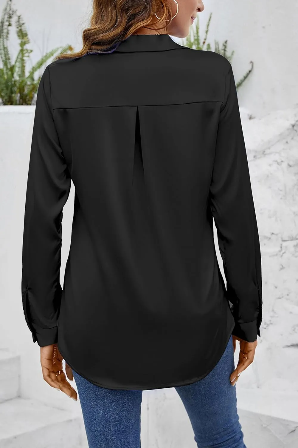 CBOO Women Elegant Satin Blouses Shirts, Soft Silk Shirts Top, Satin Button Down Shirts, Office Long Sleeve Blouse Shirt