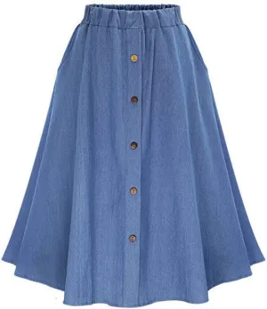 CHARTOU Womens Stretchy High Waist 5-Buttons Front A-Line Flowy Midi Skirts