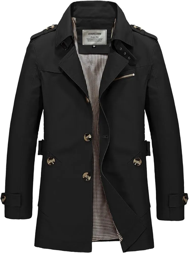 DAVID.ANN Men's Windbreaker Notch Lapel Single Breasted Coat