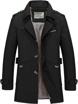 DAVID.ANN Men's Windbreaker Notch Lapel Single Breasted Coat