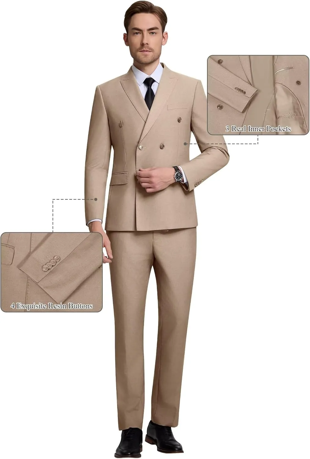 Double Breasted Suit Men Slim Fit 2 Pieces Suit Blazer Pants Formal 2 Button Tuxedo Jacket for Wedding Business Prom