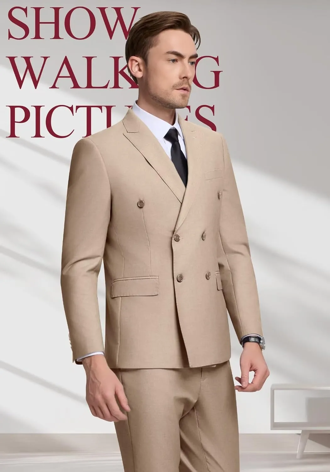 Double Breasted Suit Men Slim Fit 2 Pieces Suit Blazer Pants Formal 2 Button Tuxedo Jacket for Wedding Business Prom