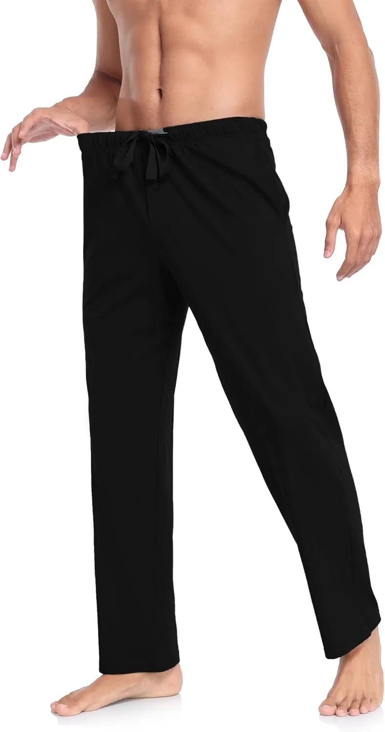 EA'S SECRET Men's 100% Cotton Pajama Bottoms Stretch Waist Soft Drawstring Sleep Lounge Pj Pants with Pockets