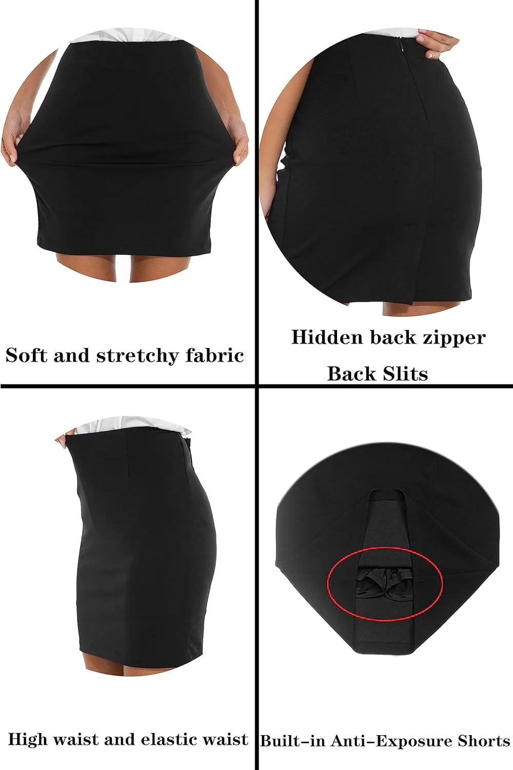 GUANYY Work Skirts for Women Office Bodycon High Waisted Mini Pencil Skirt Cute Stretch Business Skirt