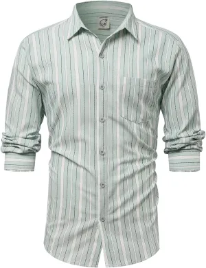 Hardaddy Men's Vertical Striped Dress Shirt Cotton Stripe Button Down Shirt Long Sleeve for Men with Pocket