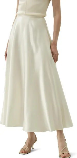 LilySilk 100% Silk Flowy Maxi Skirt for Women A Line Zipper Up Dress with Side Pockets