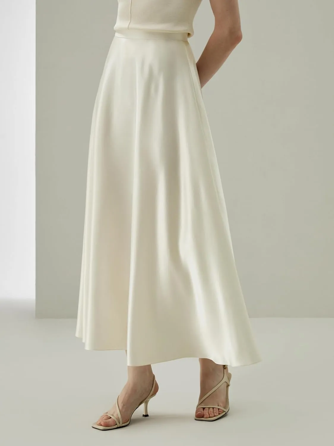 LilySilk 100% Silk Flowy Maxi Skirt for Women A Line Zipper Up Dress with Side Pockets