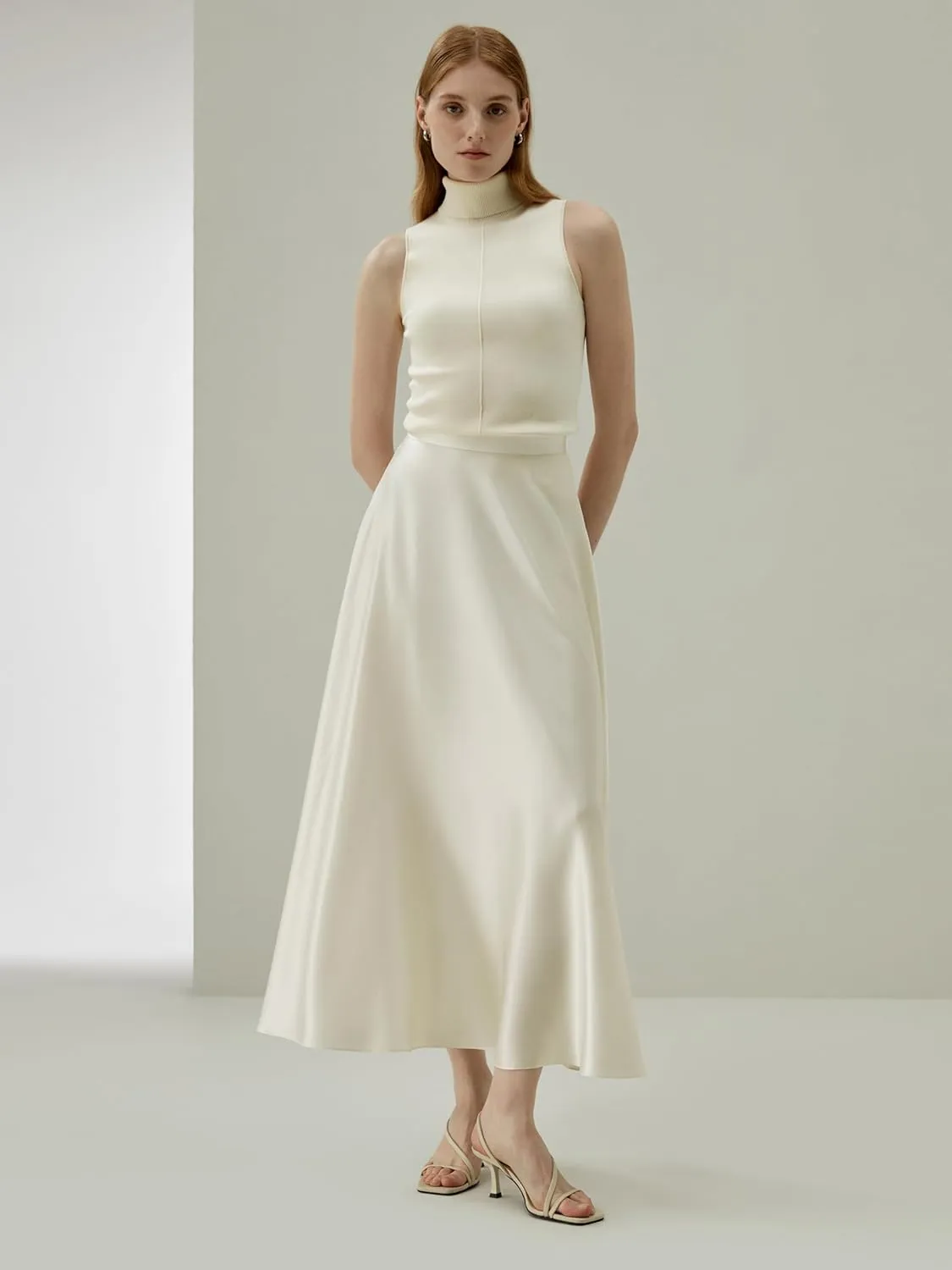 LilySilk 100% Silk Flowy Maxi Skirt for Women A Line Zipper Up Dress with Side Pockets