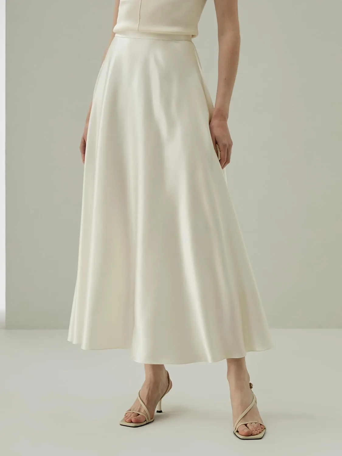 LilySilk 100% Silk Flowy Maxi Skirt for Women A Line Zipper Up Dress with Side Pockets