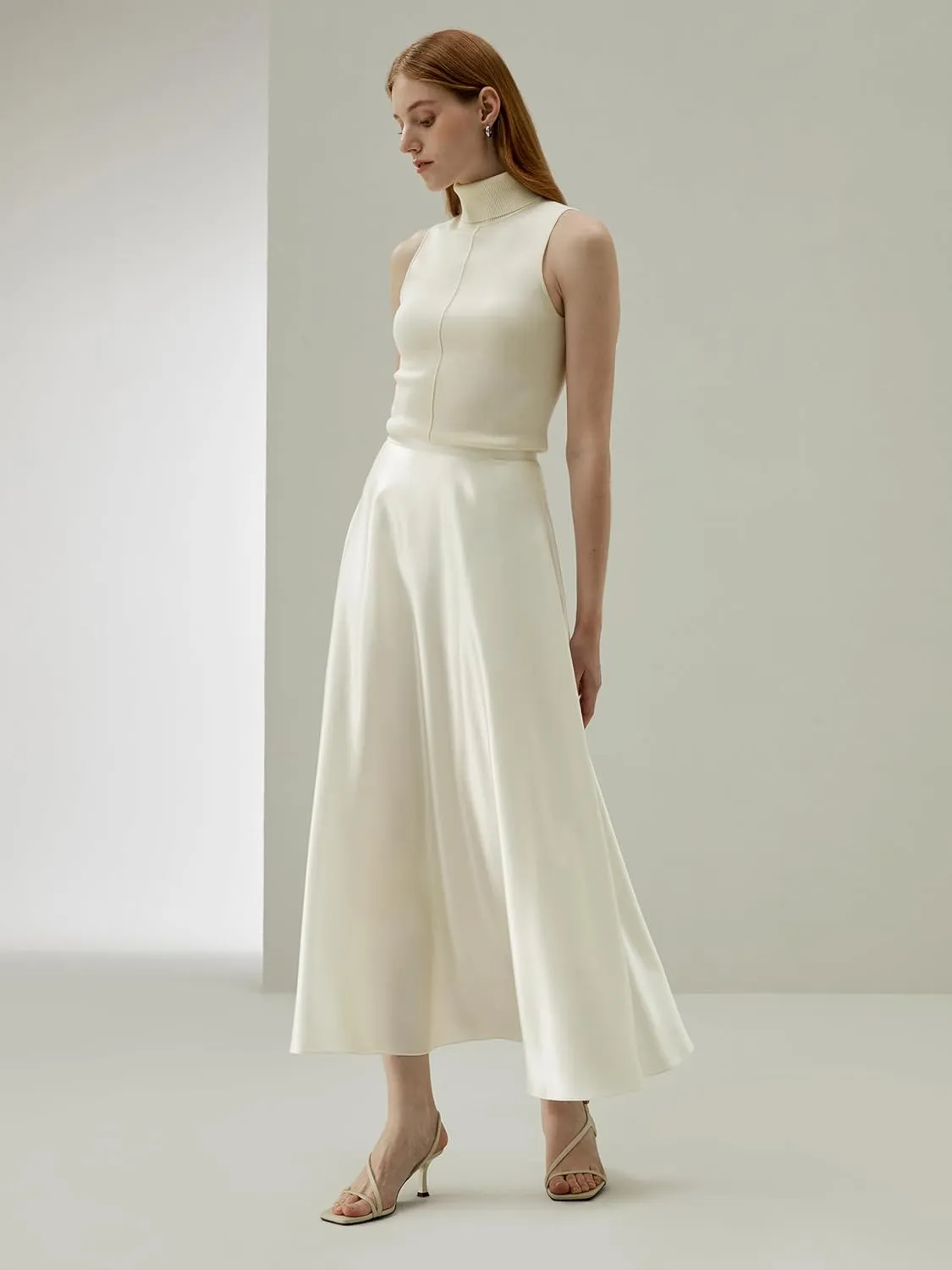 LilySilk 100% Silk Flowy Maxi Skirt for Women A Line Zipper Up Dress with Side Pockets