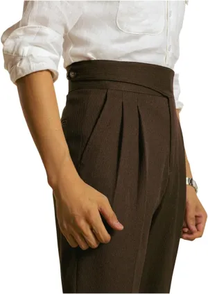 Men's Corduroy Pants Slim Fit High Waisted Pant Retro Texture Trousers Formal Business Casual Pleated Dress Pant