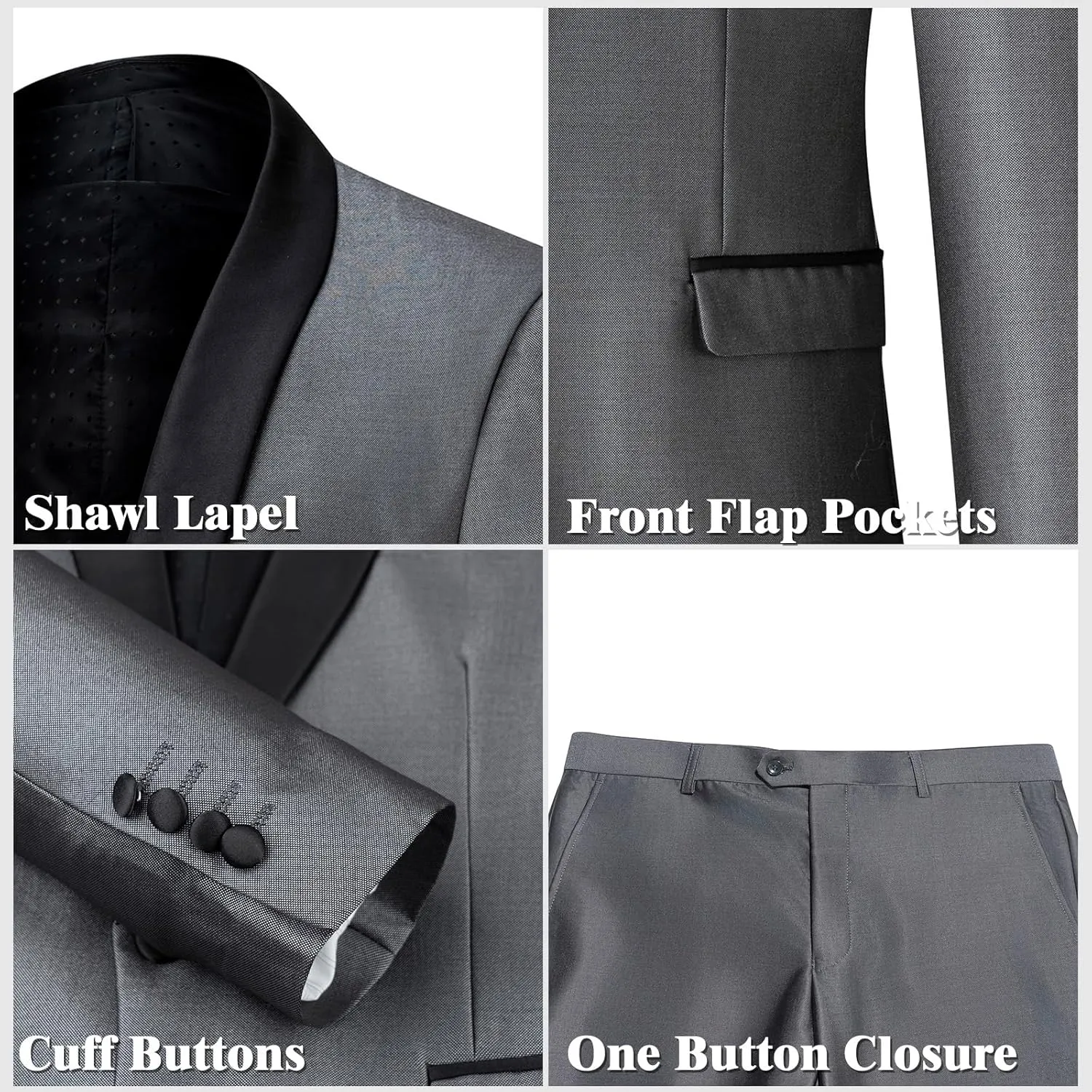 Men's Suit 3 Piece Slim Fit Suit, One Button Fine Glitter Shawl Lapel Blazer Jacket Vest Pants for Party & Wedding