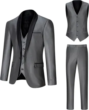 Men's Suit 3 Piece Slim Fit Suit, One Button Fine Glitter Shawl Lapel Blazer Jacket Vest Pants for Party & Wedding