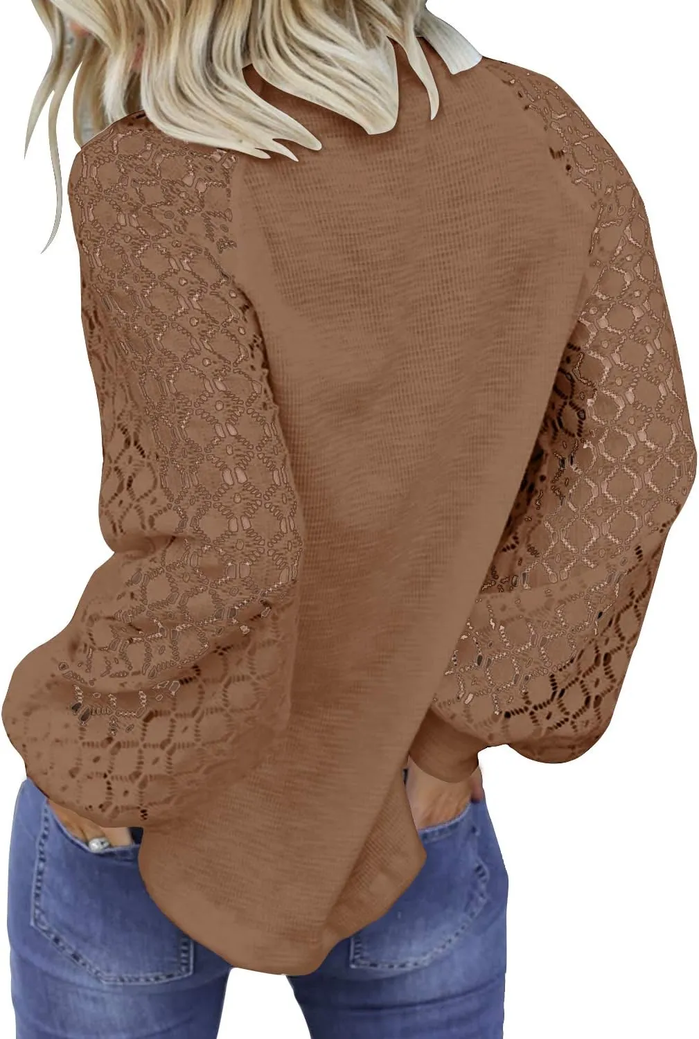 MIHOLL Womens Long Sleeve Tops Lace Casual Loose Blouses T Shirts