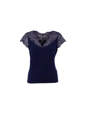 Navy  Top with Lace Trim