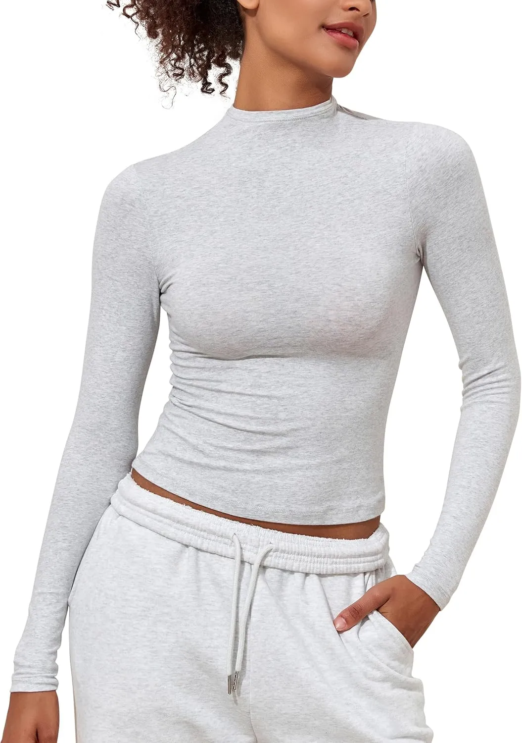 PrettyGuide Women's Cotton Long Sleeve Shirts Mock Neck Basic Tee Tight Fitted Fall Going Out Tops