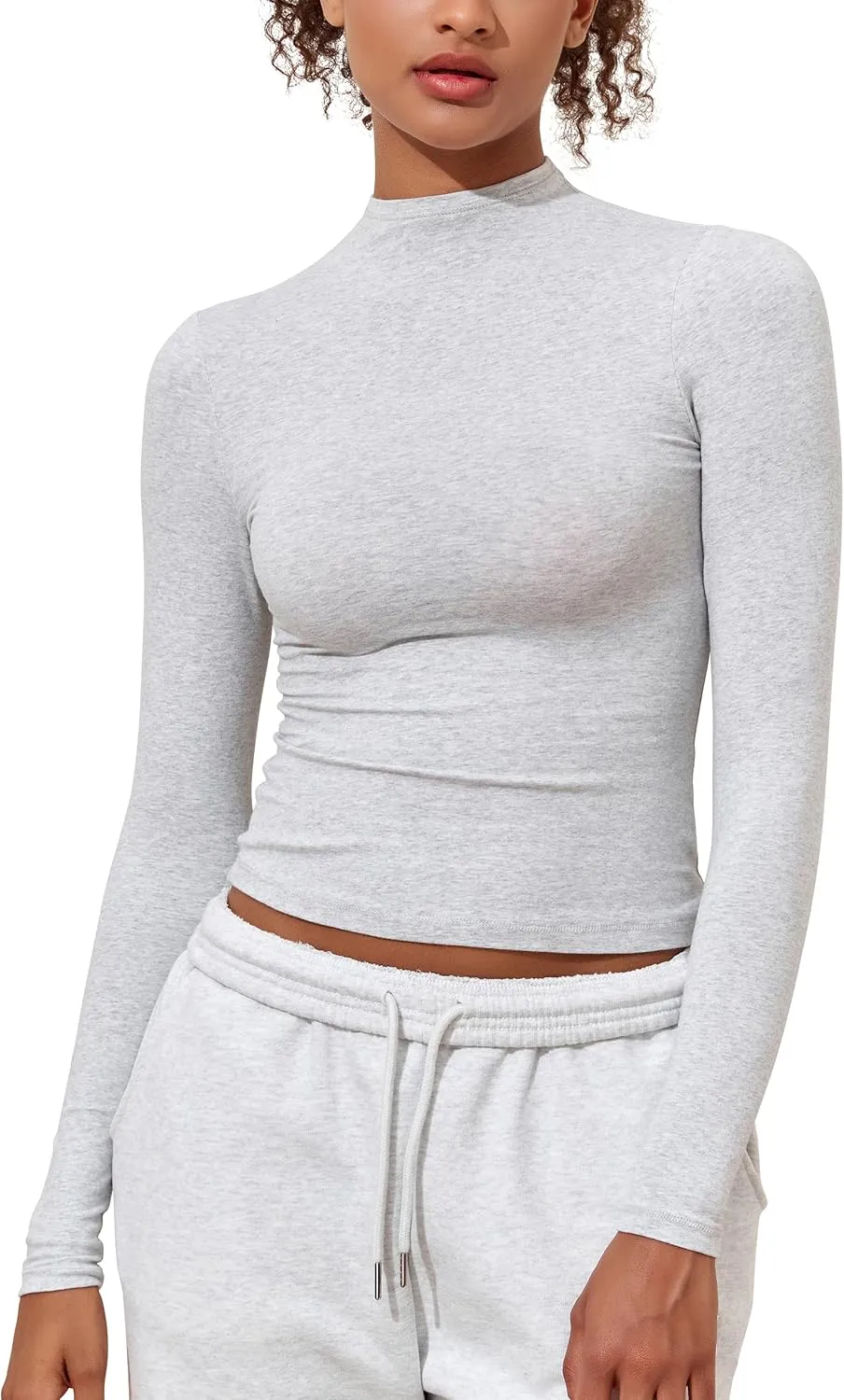 PrettyGuide Women's Cotton Long Sleeve Shirts Mock Neck Basic Tee Tight Fitted Fall Going Out Tops