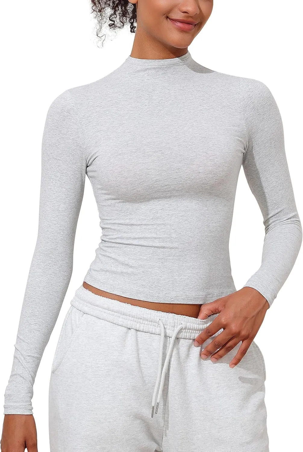 PrettyGuide Women's Cotton Long Sleeve Shirts Mock Neck Basic Tee Tight Fitted Fall Going Out Tops