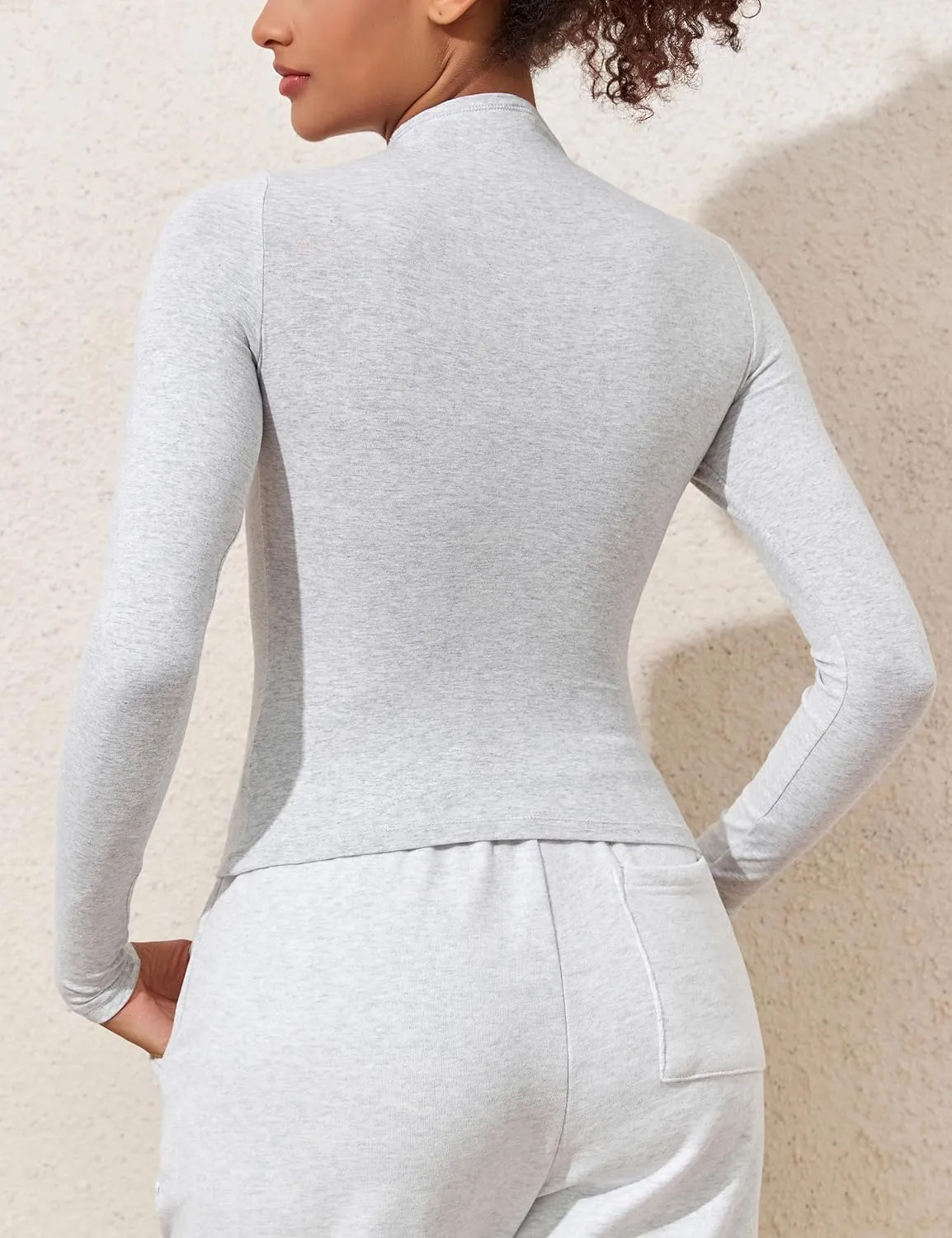 PrettyGuide Women's Cotton Long Sleeve Shirts Mock Neck Basic Tee Tight Fitted Fall Going Out Tops