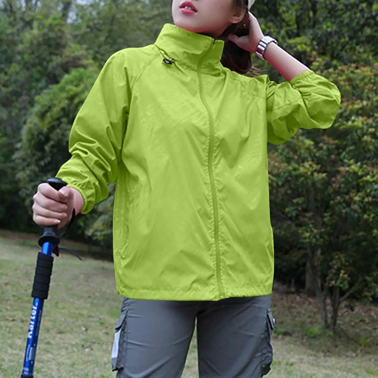 Rain Jacket Women Waterproof Lightweight Windbreaker Jacket with Hood Outdoor Sports Packable Raincoat with Pockets
