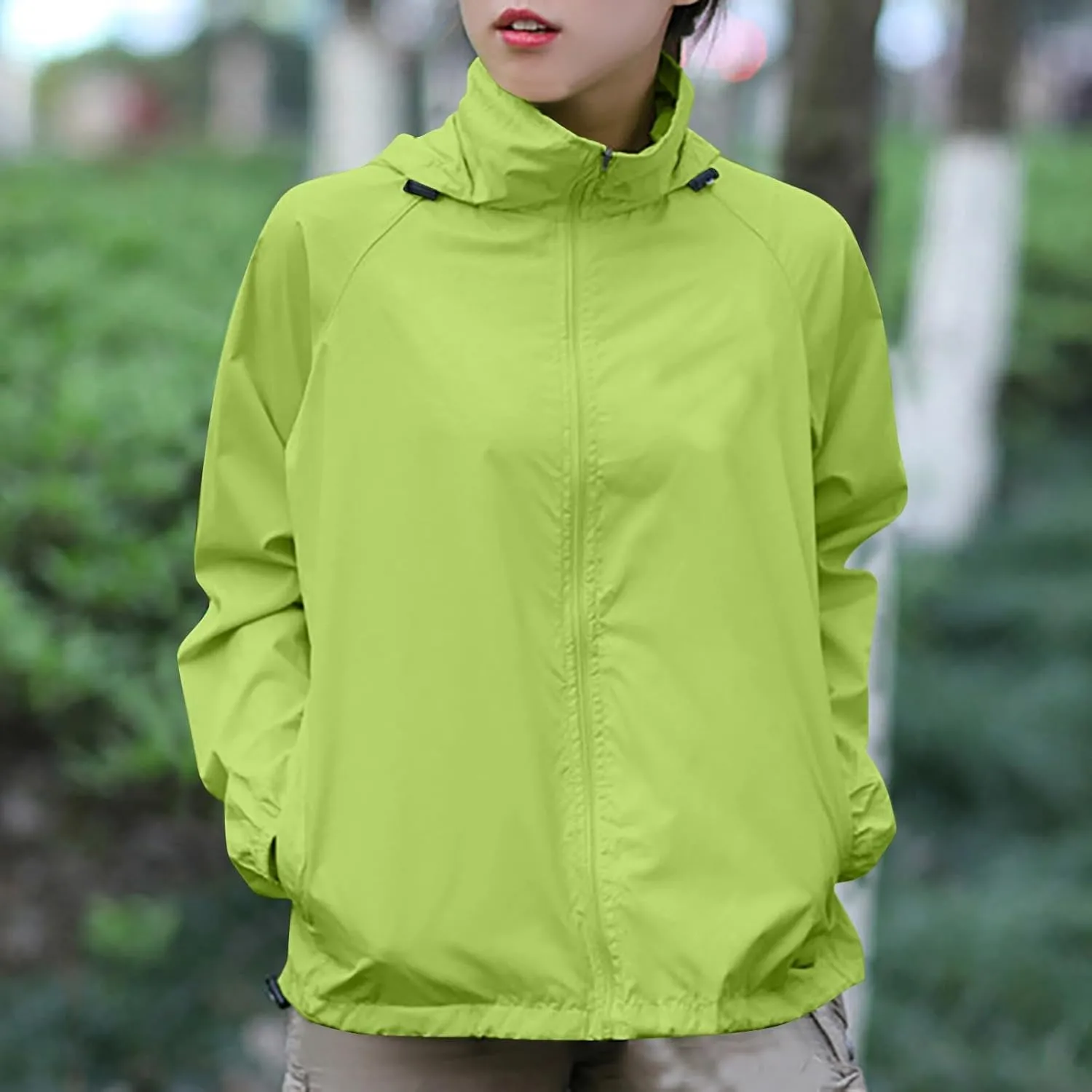 Rain Jacket Women Waterproof Lightweight Windbreaker Jacket with Hood Outdoor Sports Packable Raincoat with Pockets