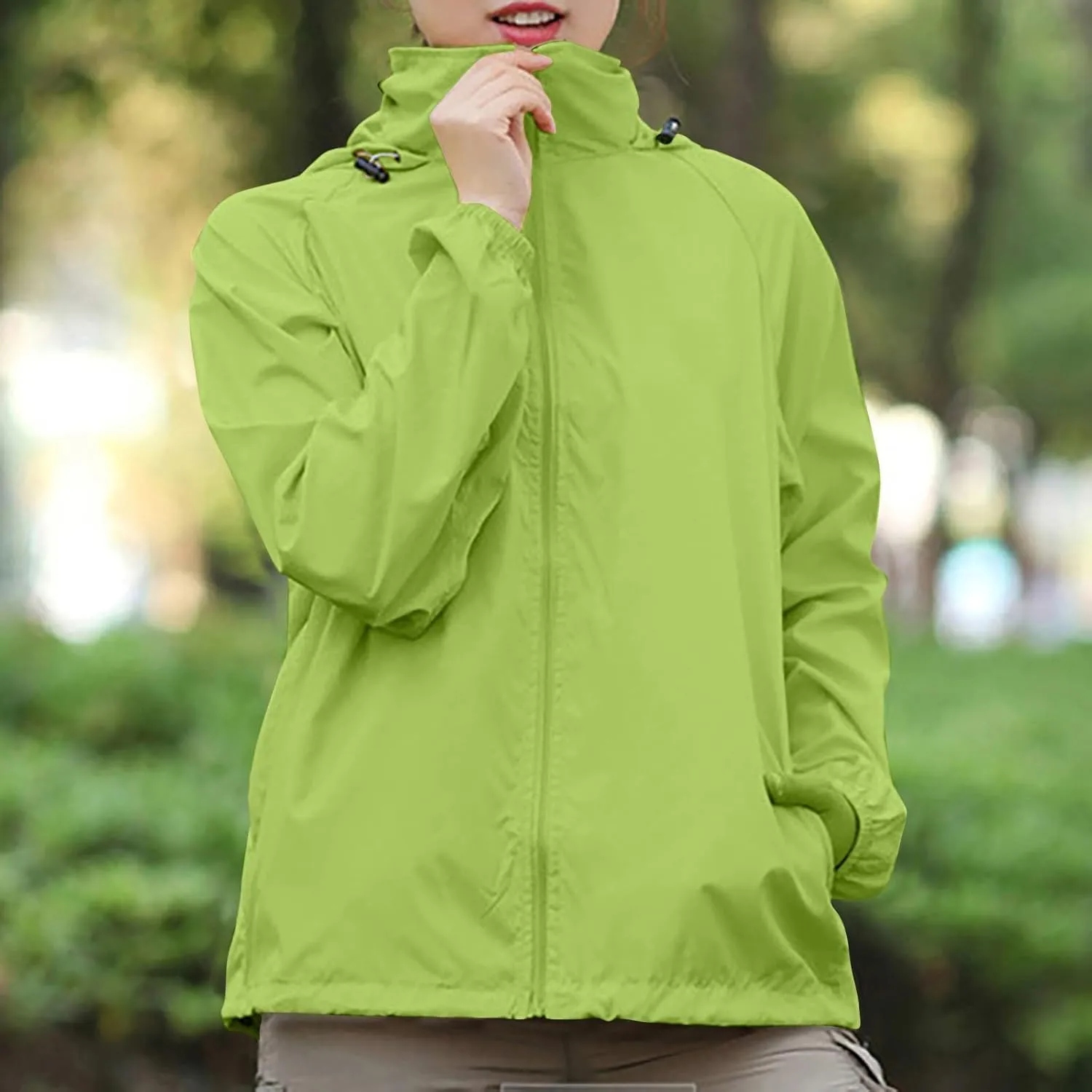 Rain Jacket Women Waterproof Lightweight Windbreaker Jacket with Hood Outdoor Sports Packable Raincoat with Pockets