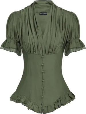Scarlet Darkness Womens Work Tops Dressy Casual 2025 Elegant Short Puff Sleeve Victorian Peasant Blouses
