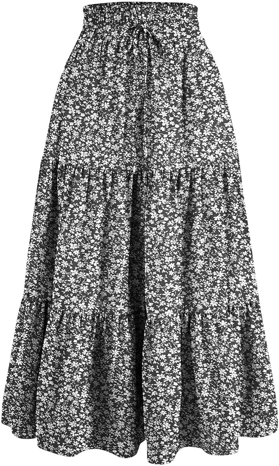 Skirts for Women Summer Flowy Tiered Elastic High Waisted Vacation Skirt A-Line Swing Long Floral Midi Skirts