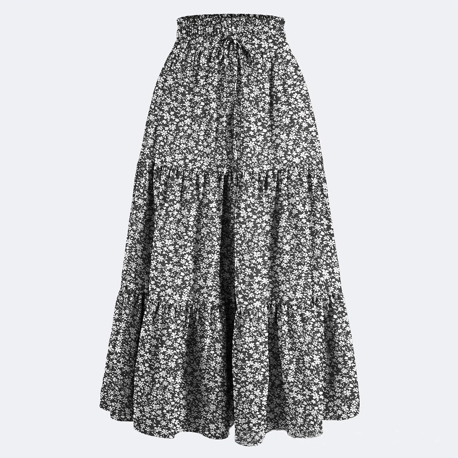 Skirts for Women Summer Flowy Tiered Elastic High Waisted Vacation Skirt A-Line Swing Long Floral Midi Skirts