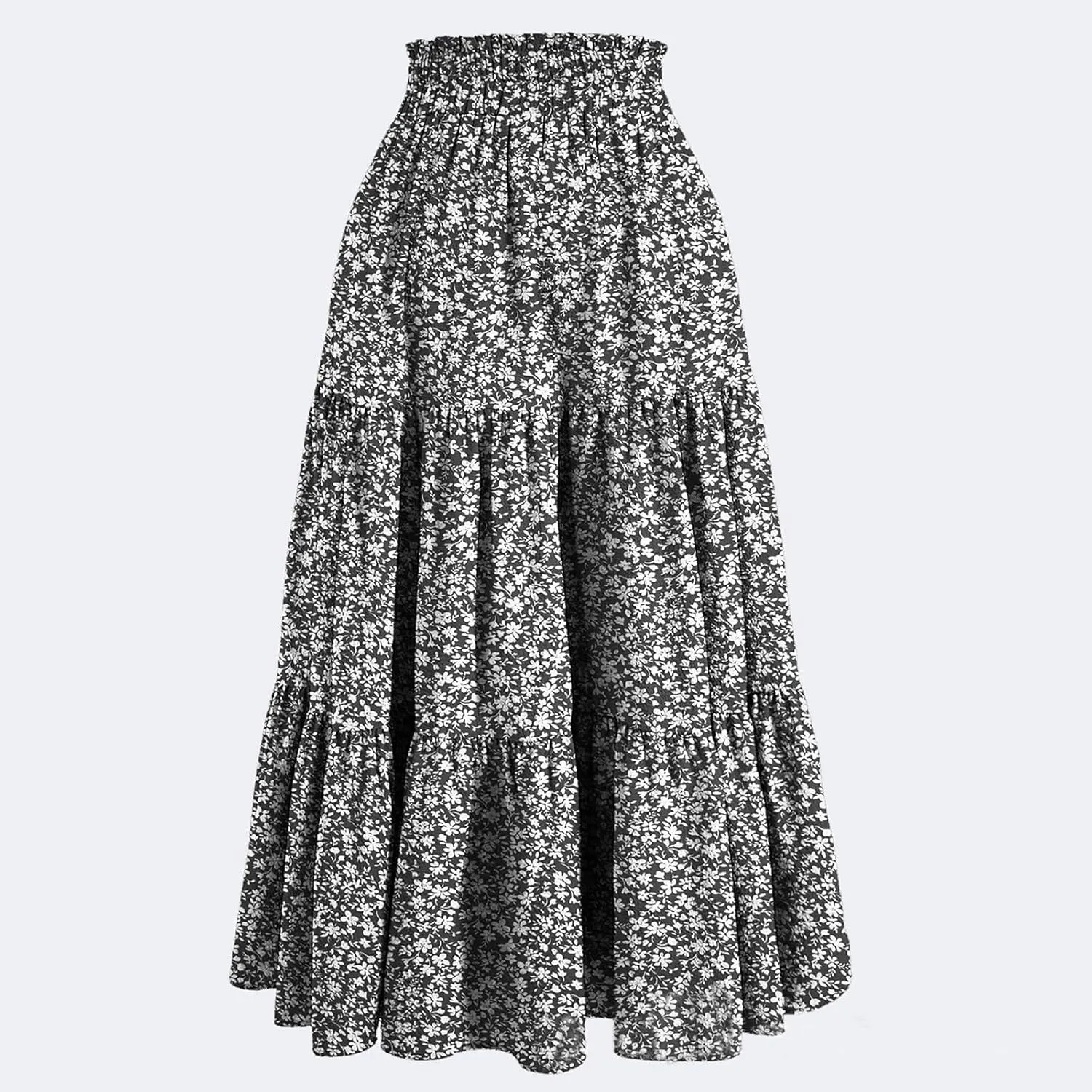 Skirts for Women Summer Flowy Tiered Elastic High Waisted Vacation Skirt A-Line Swing Long Floral Midi Skirts