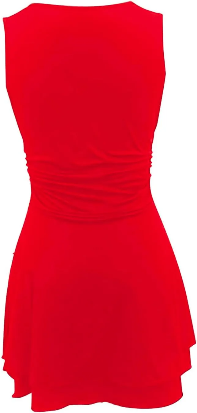 Women Summer Casual Mini Dress Square Neck Sleeveless Short Ruffle Dresses Layered Slim Flowy Aline Tennis Dress