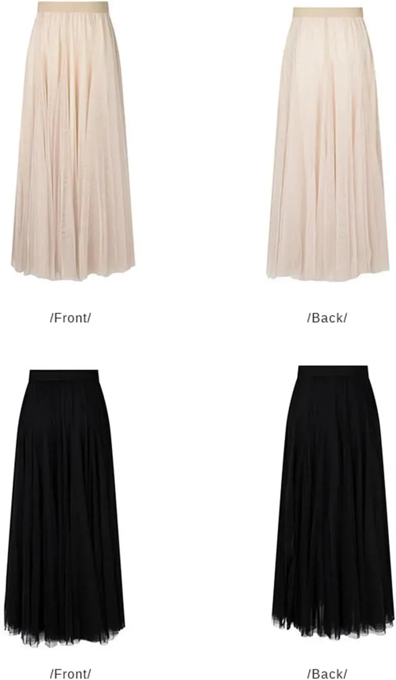 Women's Elegant Mesh Umbrella Skirt, Casual Versatile High Waist Spring & Autumn