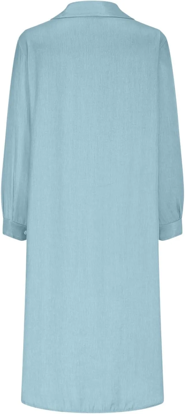 Women's Fall Winter Trendy Casual Loose Denim Maxi Dress Long Sleeve Lapel Button Down Jean Long Dresses with Pocket
