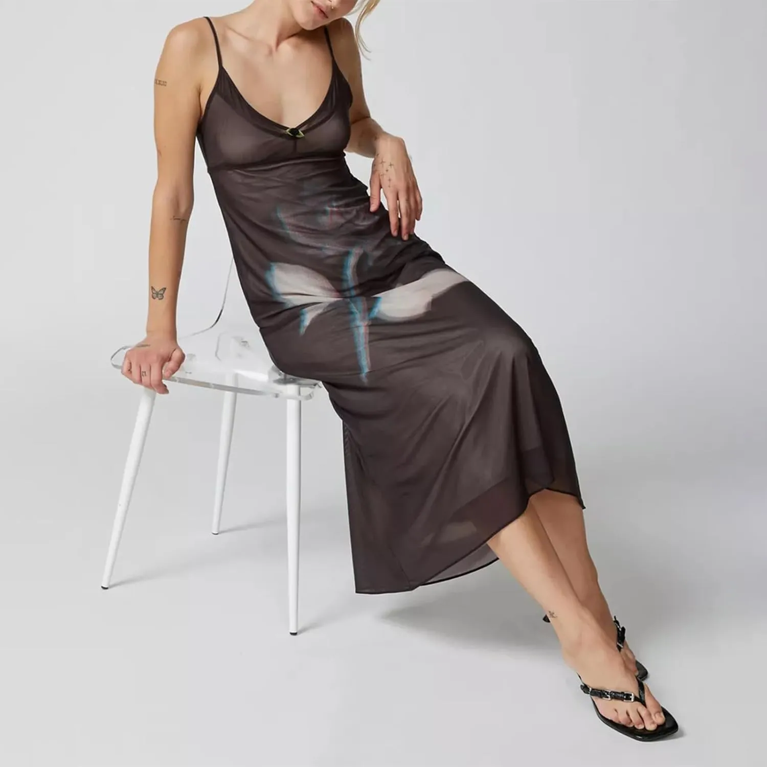 Womens Floral Spaghetti Strap Maxi Dress Flowers Sleeveless Bodycon Slip Dress Backless Slim Fit Long Dress