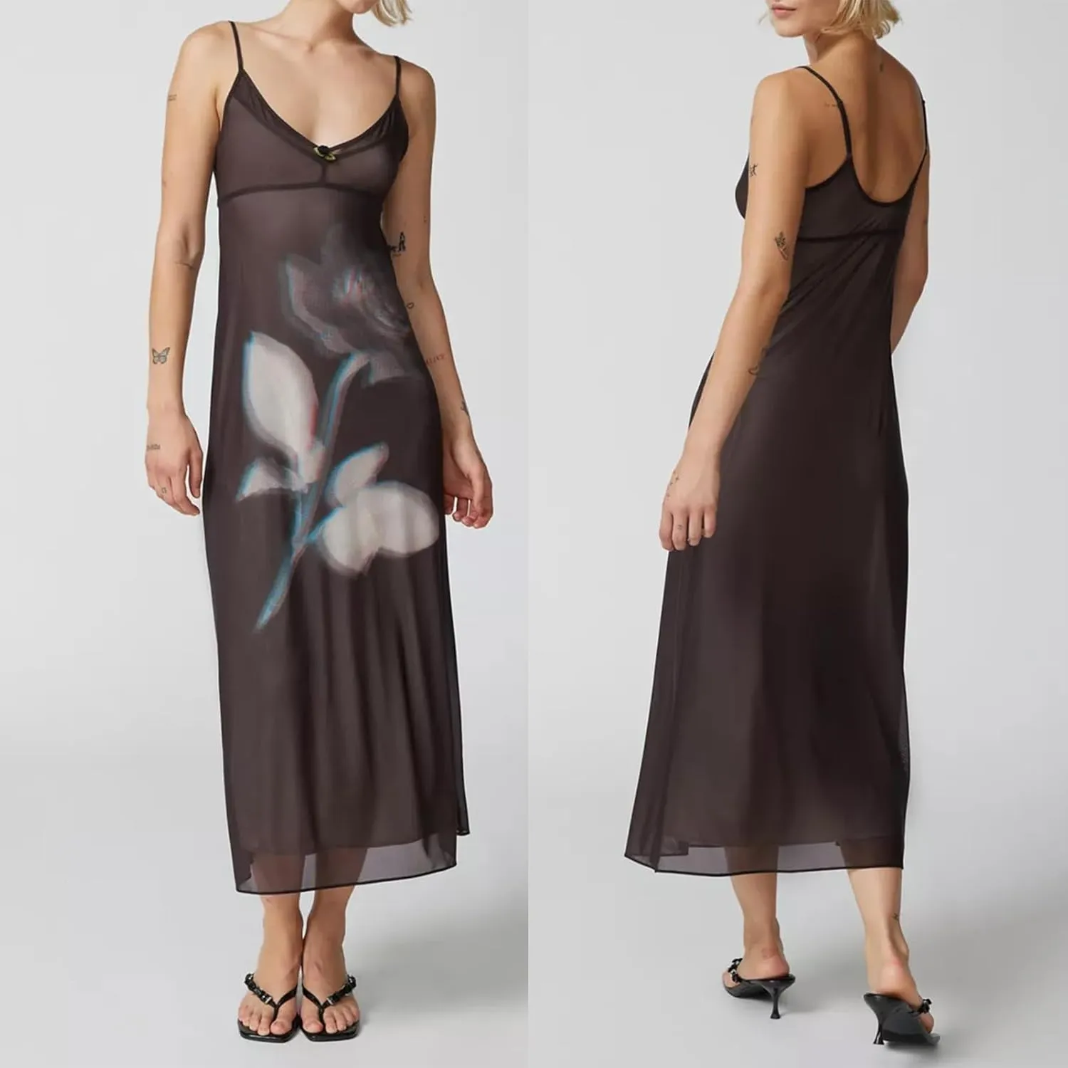 Womens Floral Spaghetti Strap Maxi Dress Flowers Sleeveless Bodycon Slip Dress Backless Slim Fit Long Dress