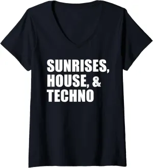 Womens Funny House Music Techno Music Festival EDM Rave DJ Raver V-Neck T-Shirt