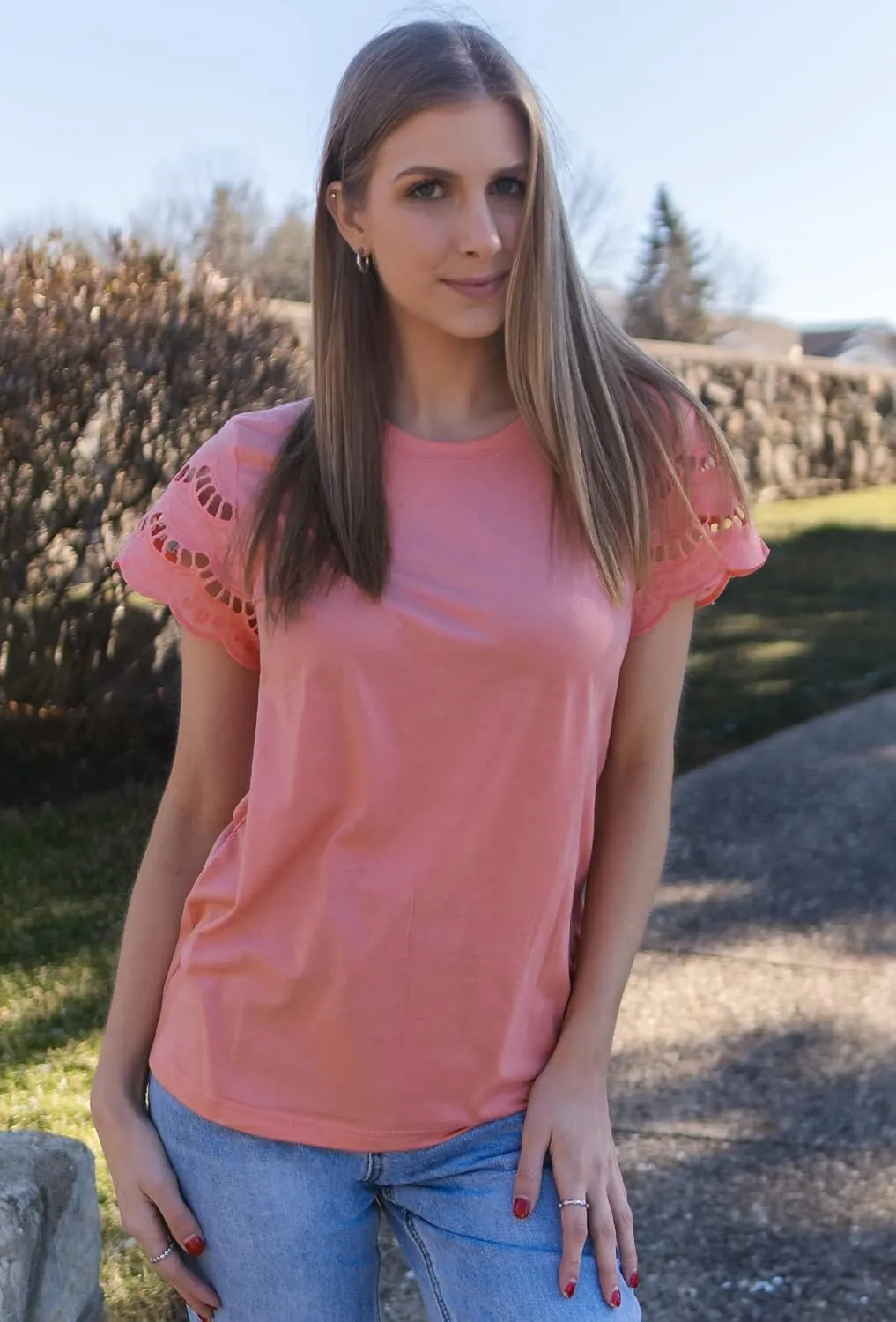 Womens Lace Short Sleeve T Shirts Summer Tops Loose Casual Tee Shirt