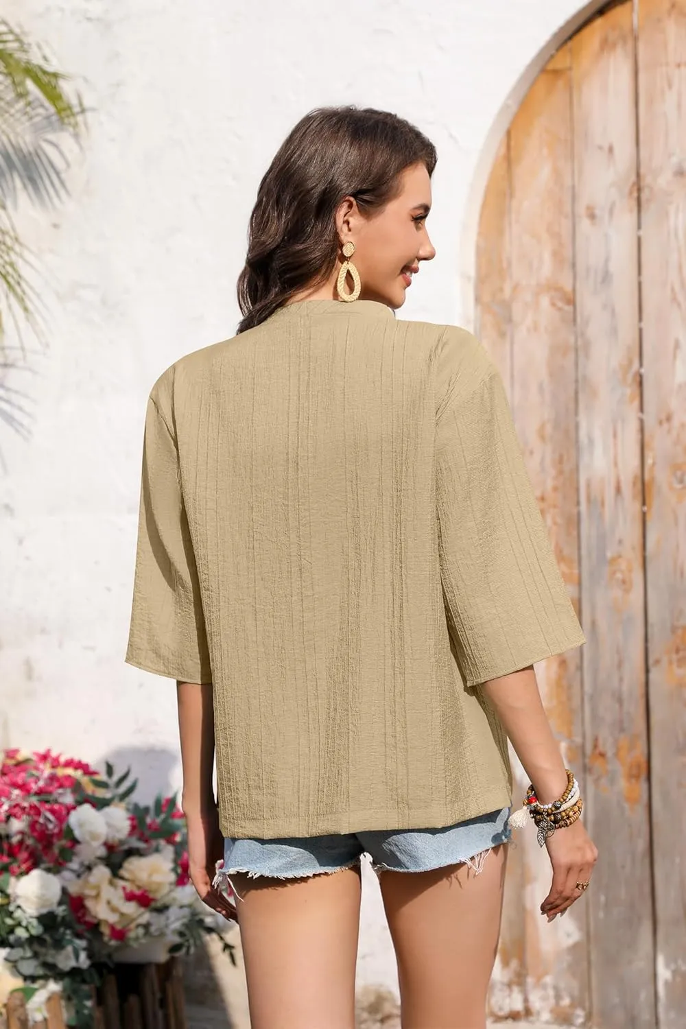 Women's Lightweight Cardigans Open Front 3/4 Sleeve Cardigan Casual Summer Cover Up